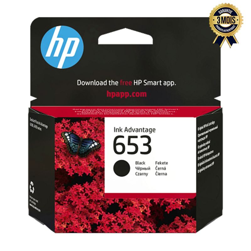 Cartouche d'encre Noire – HP 653 – Originale Ink Advantage, garantie 3 mois, prix Cameroun. 