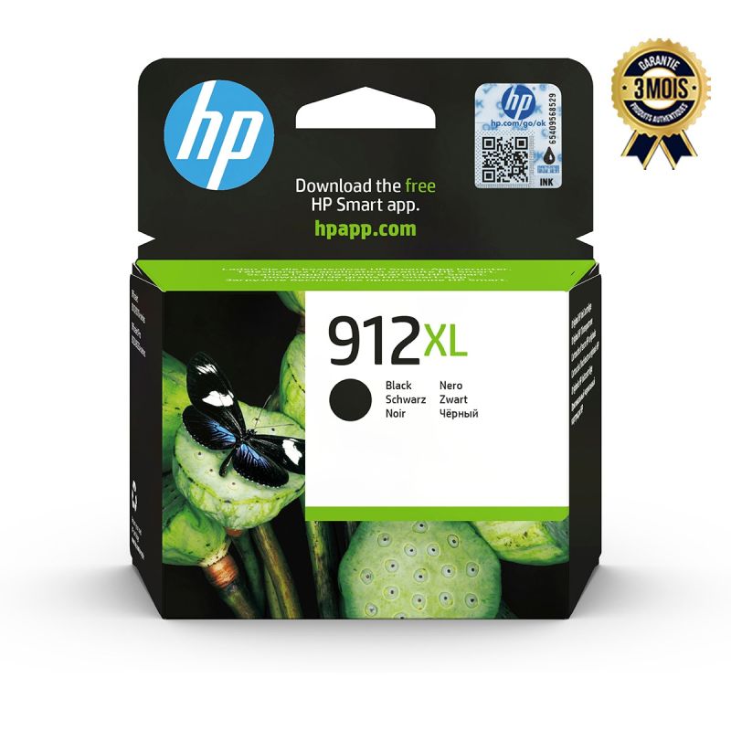 Cartouche d'encre Noire Originale – HP 912XL – Rendement ~720 à 825 pages – Grande Capacité – Pour OfficeJet 8010/8012/8015 & Pro 8020/8025 