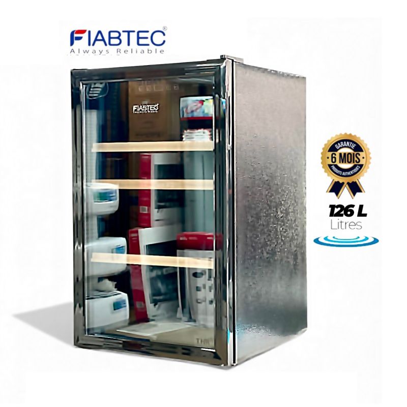 Cave à Vins FIABTEC 126 litres - JC-130 - Refroidissement Silencieux – Étagères en Bois – Porte Vitrée Anti-UV - Noir – Garantie 6 mois -Prix glotelho -Cameroun