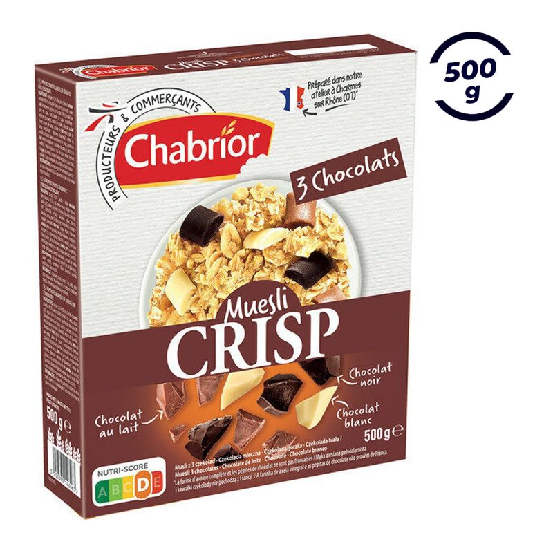 Céréales Muesli Crisp 3 Chocolats Chabrior - 500 g