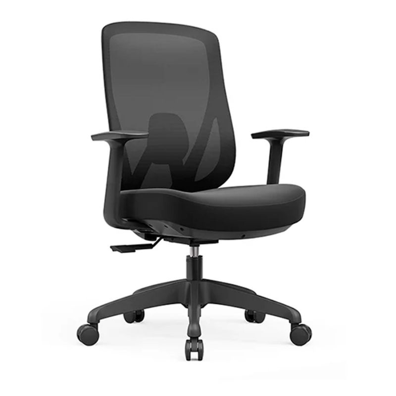 Chaise de Bureau Secrétaire Ergonomique - CS-B06 - Dossier Maille - Support Lombaire Réglable - Structure Aluminium - 150 kg - Noir