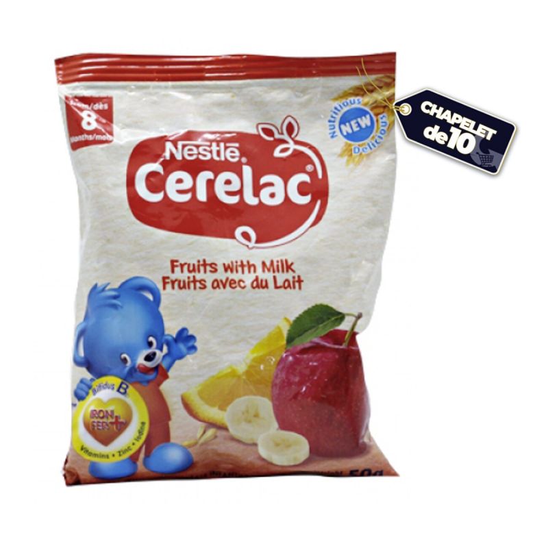 Pack de 10 Cérélac - Fruits avec du Lait - Dès 8 Mois - 50g| Glotelho Cameroun