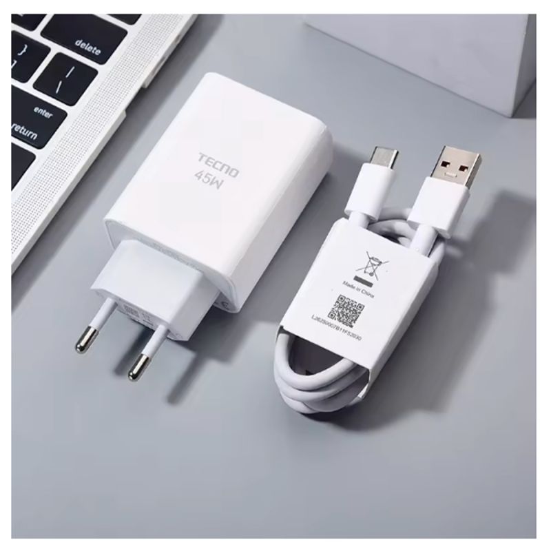 Chargeur TECNO U450TEB+C030 - 45 Watts - Cordon/Câble USB-C (Phantom) – Blanc