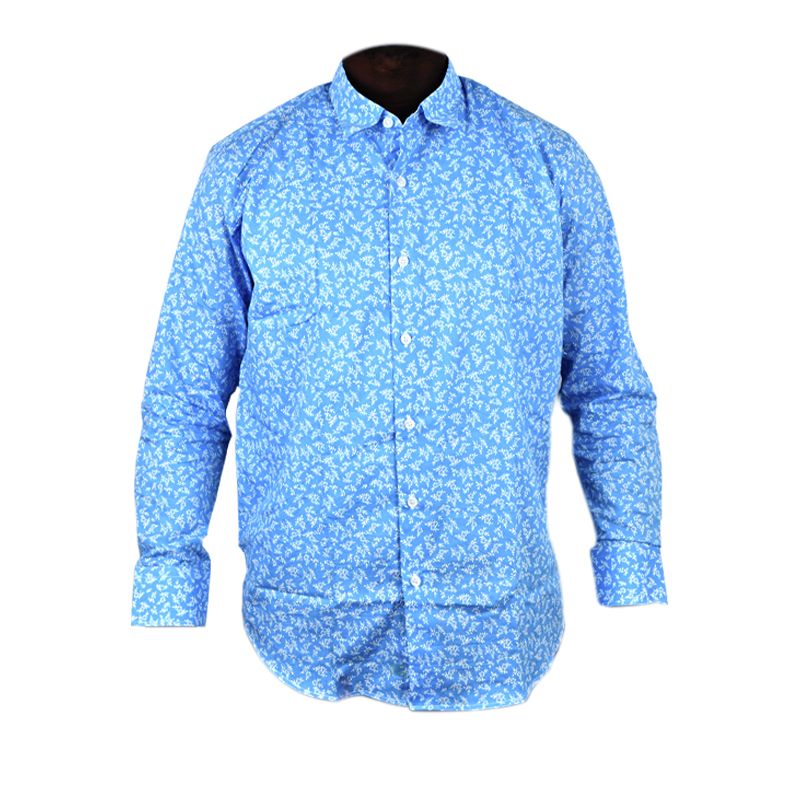 Chemise homme à imprimés fleuris Mathias Jikih - 100% Coton - Bleu ciel - (Prix en fcfa) | Glotelho Cameroun