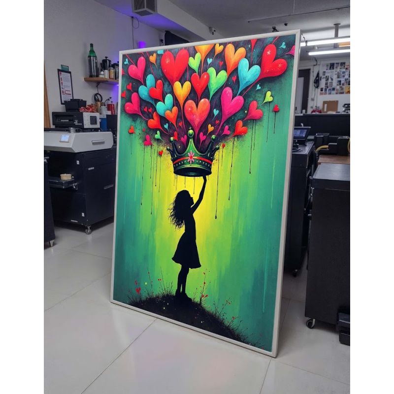 Tableau Décoratif - Cœur Couronne Fille - Toile Imprimée Effet 3D - Multicolore