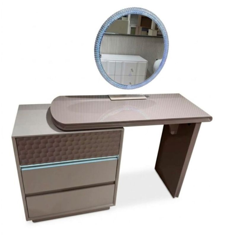 Coiffeuse avec Miroir LED et 3 Tiroirs – Modèle HB263018 – Bois et Violet Clair