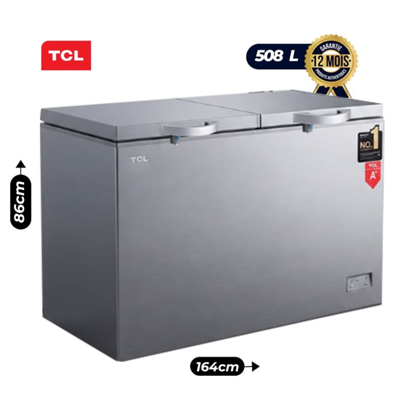 Congélateur Coffre TCL - F660CFSL - 508 Litres  - Double Couvercle - Classe Climatique Tropicale T - A+ - Gaz R290 - Silver - Paniers inclus - Garantie  12 Mois