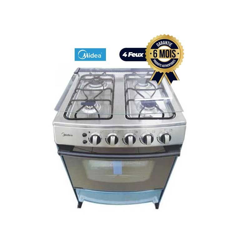  Cuisinière MIDEA 4 feux - En INOX - 60 x 60 cm -1 plateau + 1 grille  - Gris | Glotelho