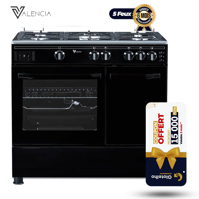 Cuisinière à gaz 5 feux VALENCIA + Coupon de 15 000 FCFA