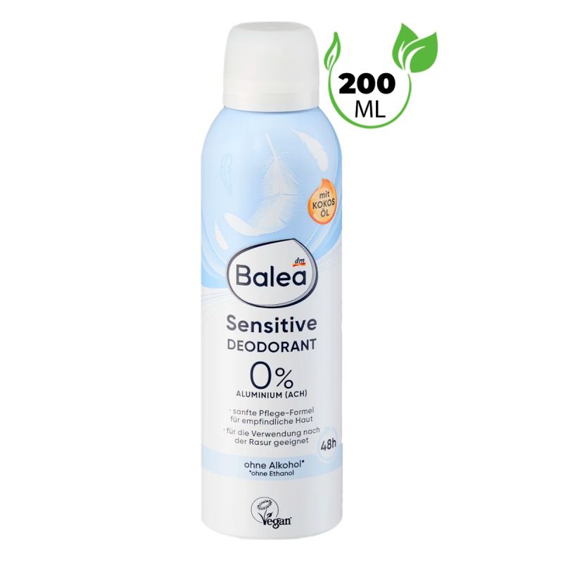 Déodorant Spray Balea Sensitive – 200 ml – Protection 48h pour peaux sensibles  – à l'Huile de Coco
