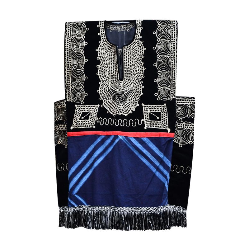 Demi Boubou Traditionnel Sans Manche Mélangé au Ndop - Brodée A La Machine - Noir - Taille  M,XL  et  XXL | Glotelho Cameroun