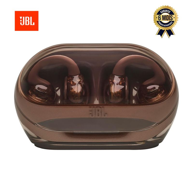 Écouteurs Sans Fil JBL Soundgear Clips à Oreille Ouverte, marron, avec boitier de charge, garantie 6 mois - prix Cameroun. 