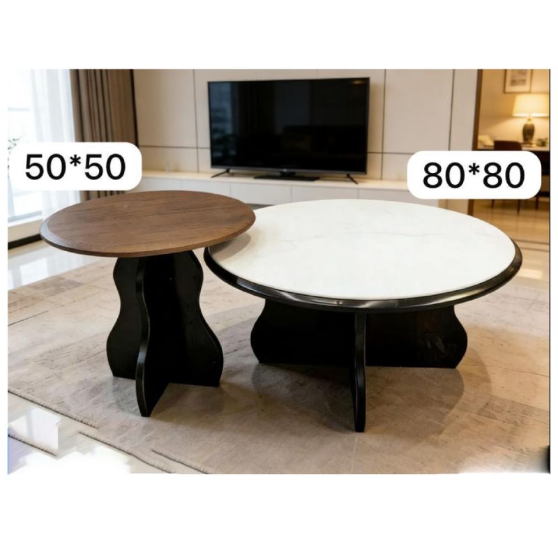 Ensemble de 2 Tables Basses rondes modernes, marron, blanc et noir, socle solide, prix au Cameroun. 