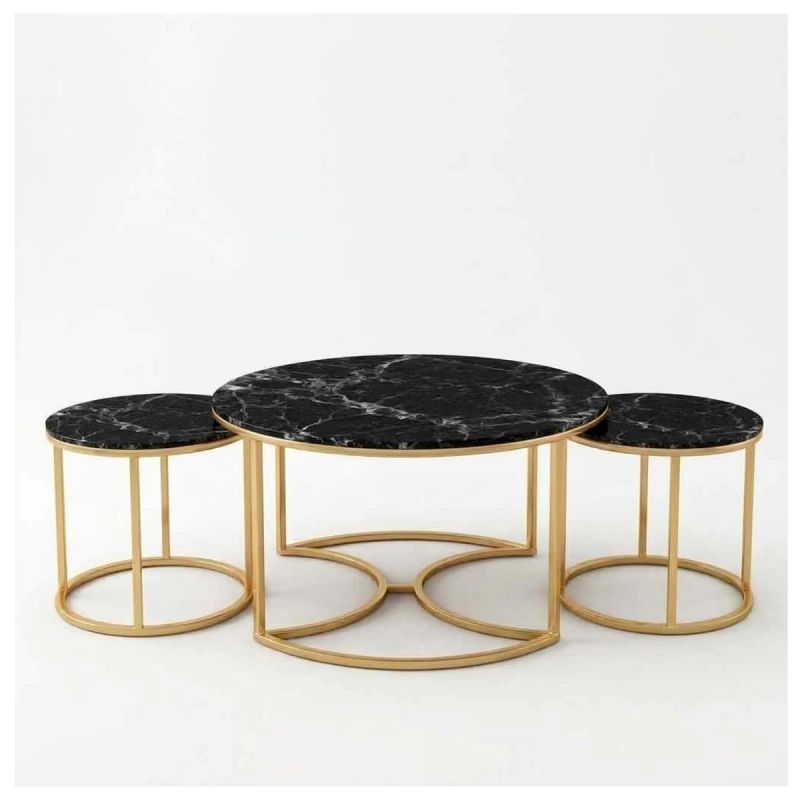 Ensemble de 3 tables basses - ÉDIUEQUE - Gigognes Rondes - Structure en Métal Noir 