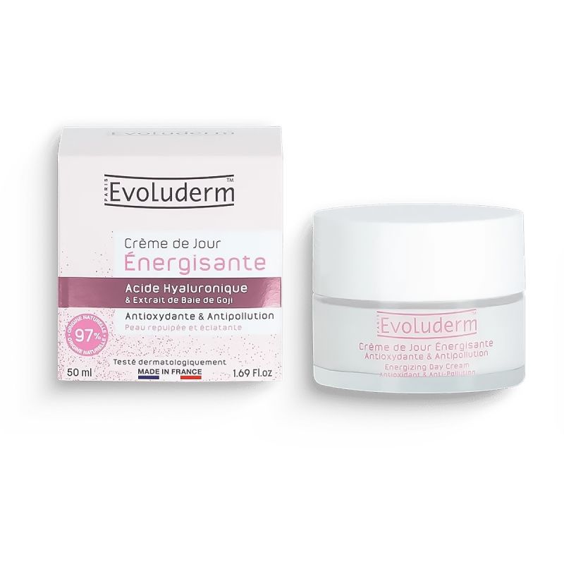 Evoluderm - Crème de Jour Énergisante Antioxydante & Anti-Pollution - Acide hyaluronique &  Baie de goji - 50ml