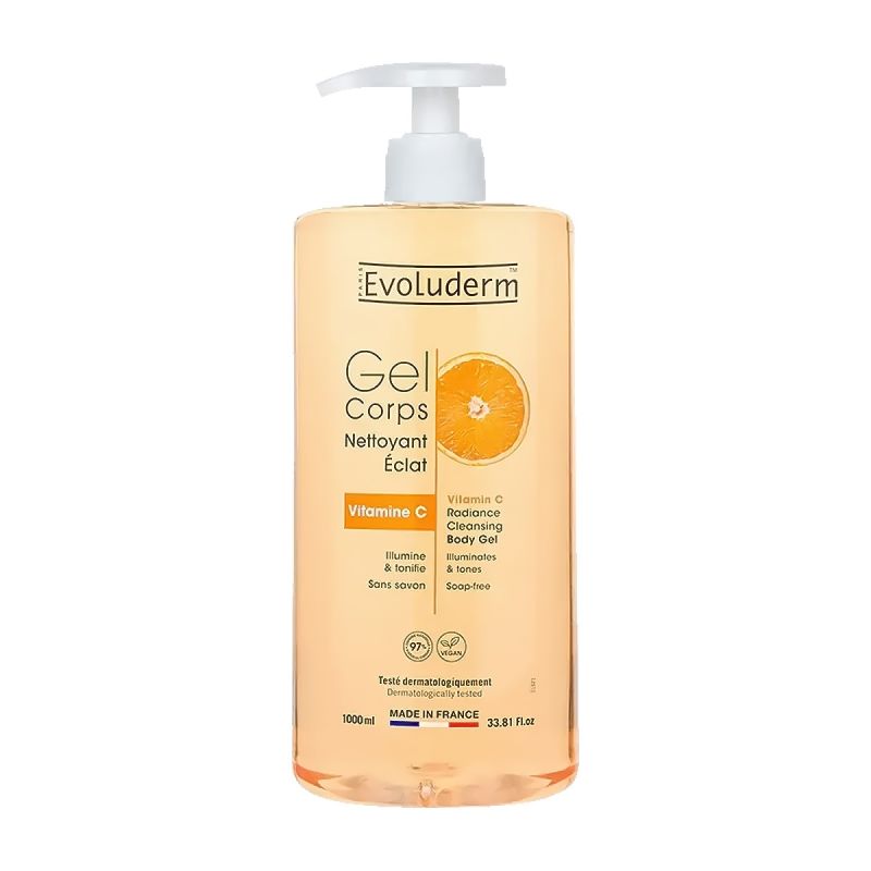 Evoluderm - Gel Corps Nettoyant Éclat Vitamine C – Peau Lumineuse & Tonifiée - 1 L