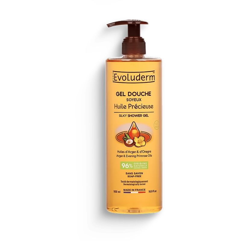 Evoluderm - Gel Douche Soyeux Huile Précieuse 500ml, aux huiles d'argan et d'onagre, prix en FCFA, Cameroun. 