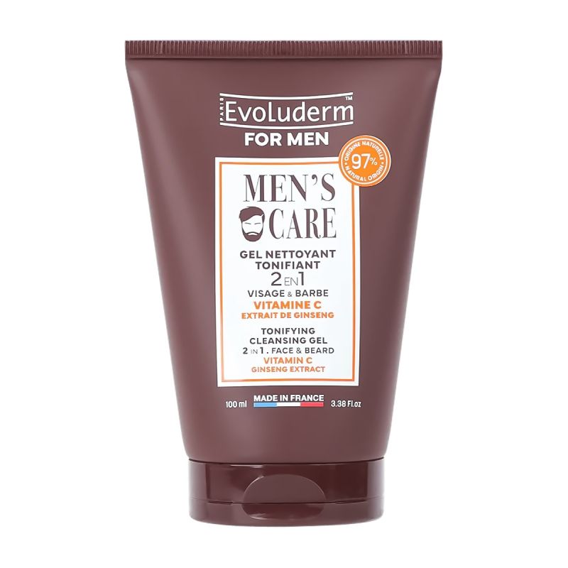 Evoluderm - Gel Nettoyant Tonifiant Homme – 2 en 1 (Visage et Barbe) - Peau Propre & Énergisée - 100ml