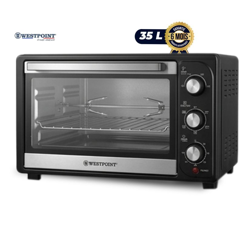 Four Électrique WESTPOINT 35L, Noir & Inox, Rôtisserie & Grill, 1500W, éclairage interne, garantie 6 mois, prix Cameroun. 