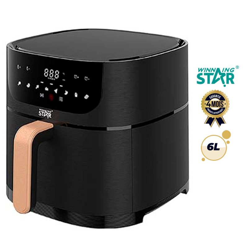 Friteuse à Air Digitale Écran Tactile - Winning Star ST-9652 - 1500W, 6 L, noir, poignée froide marron, 8 modes, garantie 4 mois. 