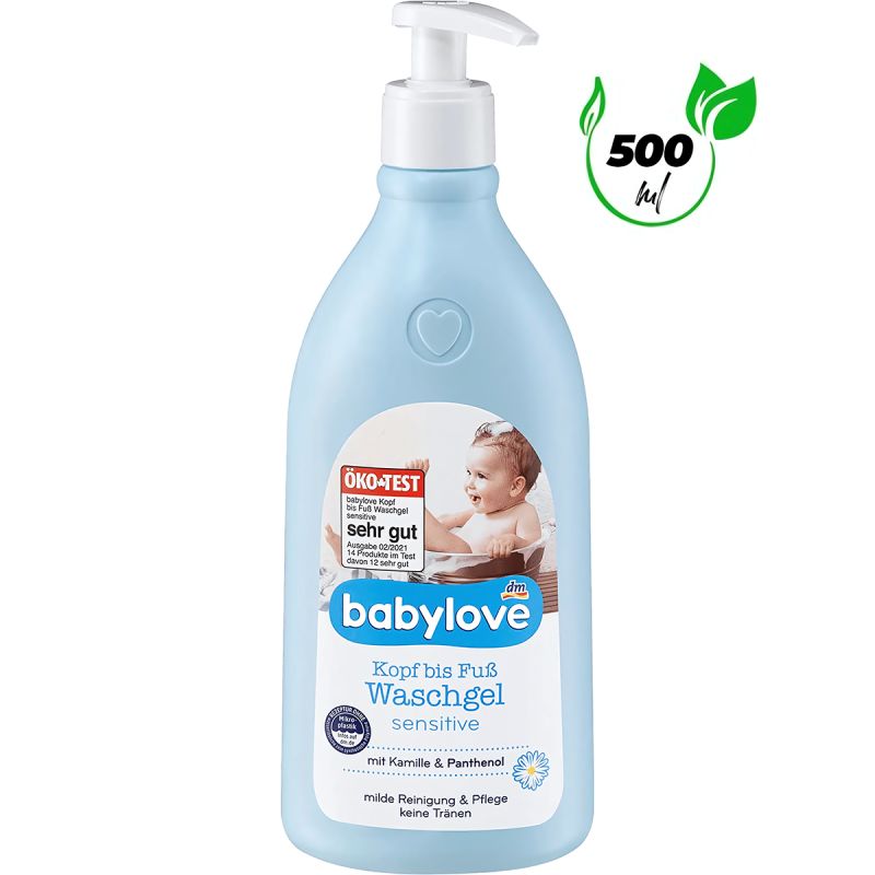 Gel nettoyant pour bébé de la tête au pieds - Babylove - Peau sensible - 500 ml