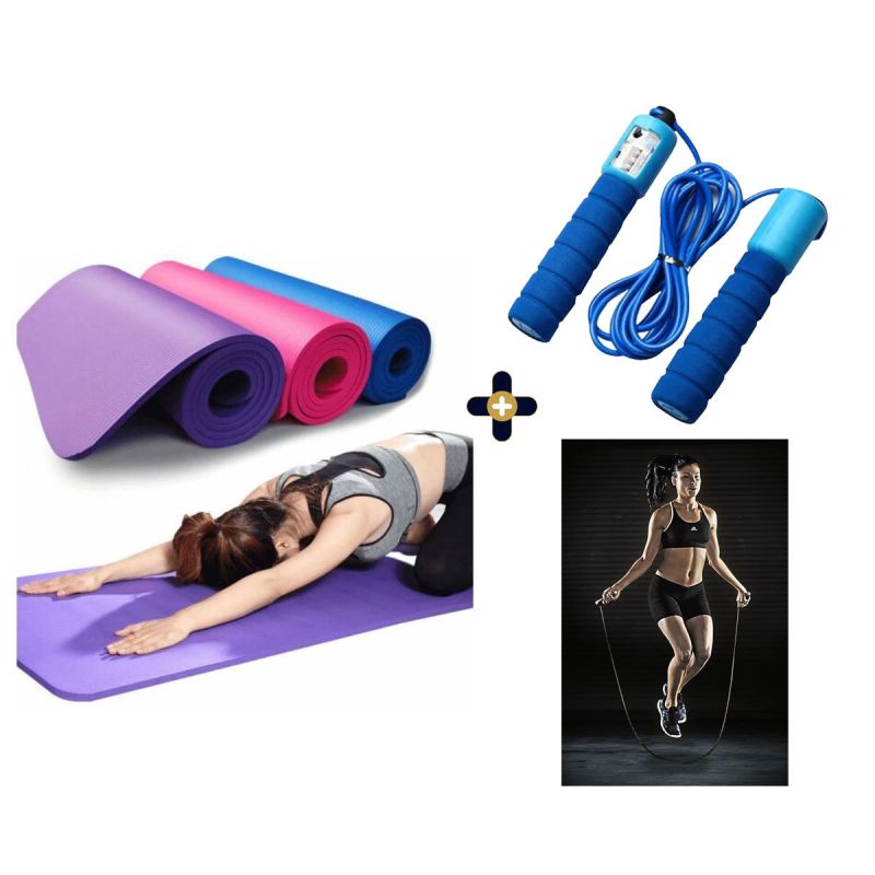 Grand tapis de gym pour yoga - 80 cm x 183 cm + Corde à sauter compteur| Glotelho Cameroun
