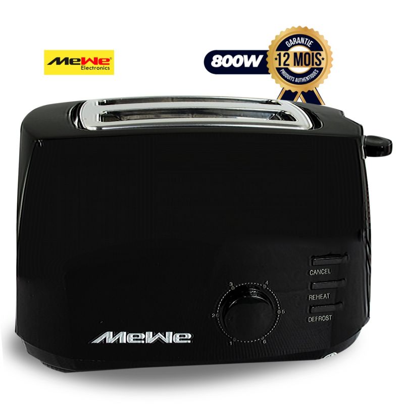Grille-Pain Électrique 2 Fentes - Grille Double Face - 6 Niveaux de Brunissage et Arrêt Automatique - MEWE - MW-TST2211BK - 800W - Noir - 12 mois de garantie