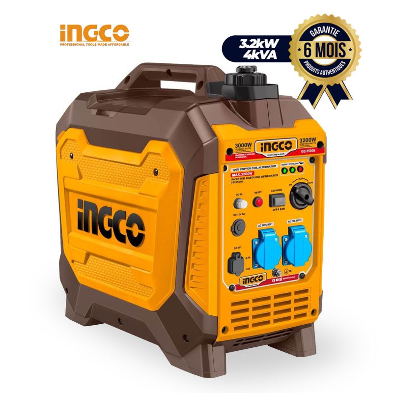 Groupe électrogène à essence inverter prix en fcfa - INGCO GEI35006 - 3,2 kW - 4kVA - 4HP - 6 Mois=| Glotelho Cameroun