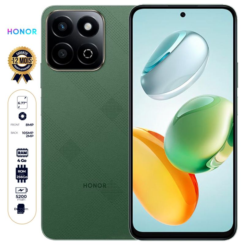 Honor X7c 4G - 256 Go - 4 Go RAM - 6,77’’ - Double Nano SIM - 108MP+2MP / 8 MP - 5200 mAh - Garantie 12 mois