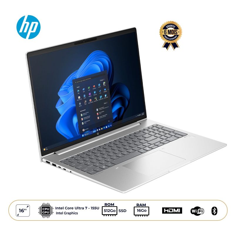 Ordinateur Portable - HP ProBook 460 G11 - 16" WUXGA - Intel Core Ultra 7 155U - 16 Go RAM DDR5 - 512 Go SSD NVMe - Qwerty - Intel Graphics - Wi-Fi 6E - FreeDOS - Garantie 6 mois