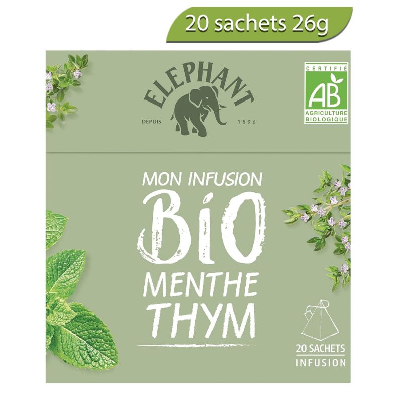 Infusion menthe thym - Elephant Bio - 20 sachets - 26g