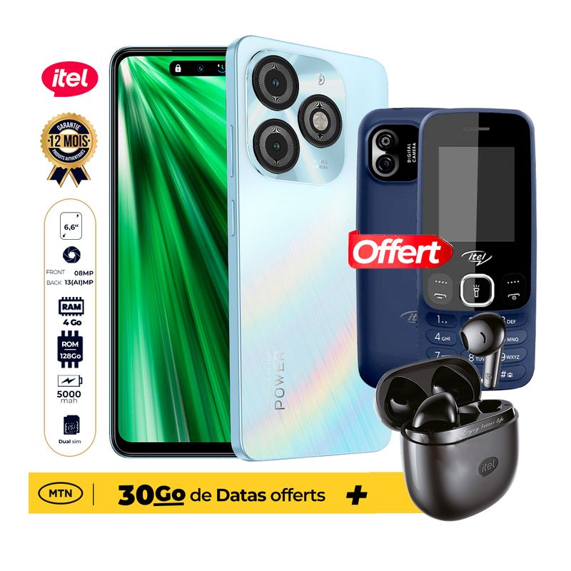 itel P65 C - 128 Go + Écouteurs Buds 7 + ITEL 2166 