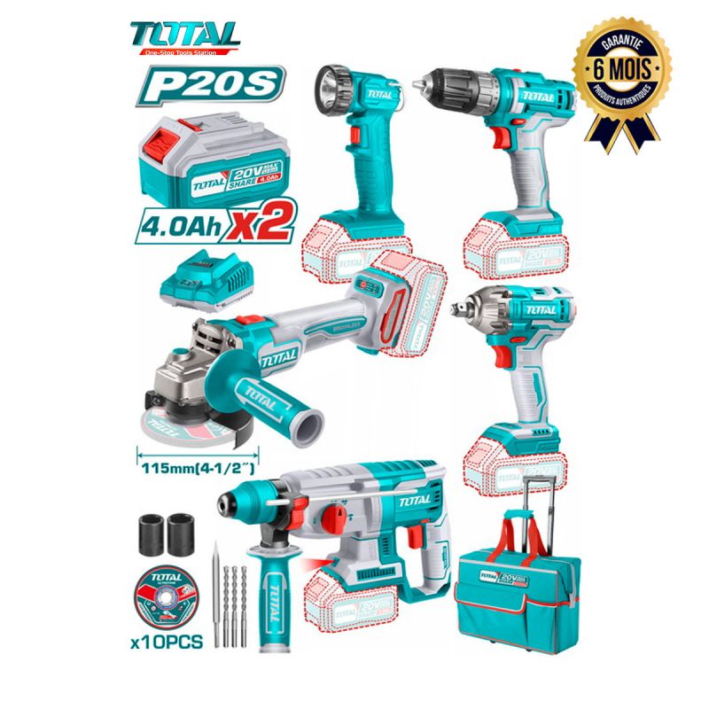Kit combo industriel - TOTAL TCKLI2019 - 5 pièces Lithium-Ion | Glotelho Cameroun