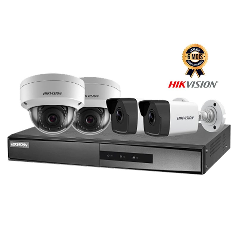 Kit de vidéosurveillance 04 cameras prix en fcfa - HIKVISION PoE Bullet/Dôme - 2MP - 6 Mois| Glotelho Cameroun