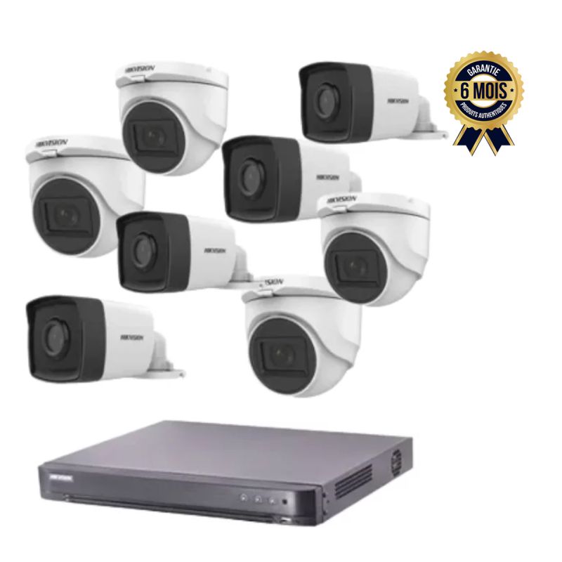 Kit de vidéosurveillance Hikvision Prix en fcfa - 2MP HD 1080 P - 1 DVR + 4 caméras bullet + 4 caméras dôme| Glotelho Cameroun