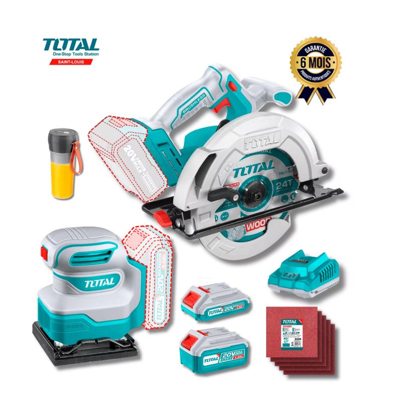 Kit scie circulaire 20v + ponceuse orbitale 20 V - TOTAL TOSLI231002 - Prix en fcfa| Glotelho Cameroun
