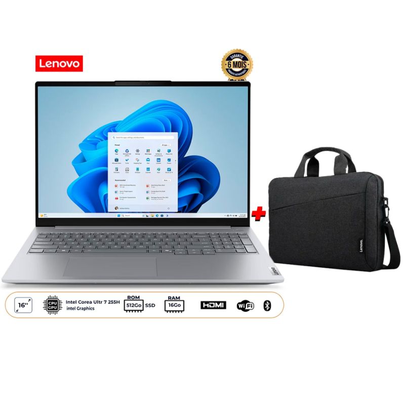 Lenovo ThinkBook 16 G8 IAL - Intel Core Ultra 7, gris + Sac pour laptop Lenovo inclus, prix Cameroun. 