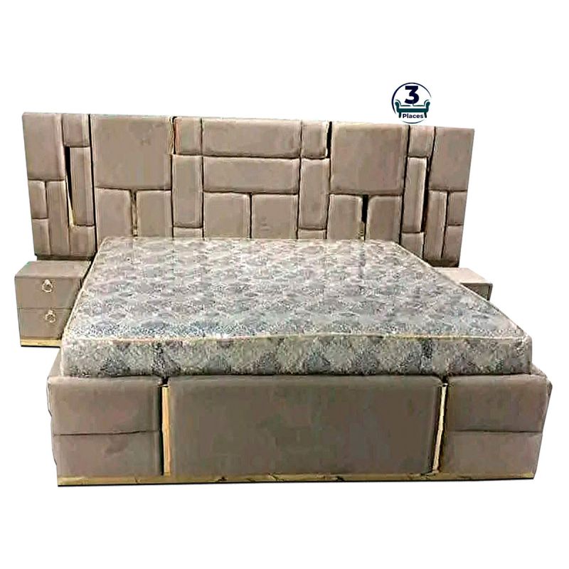 Lit complet + Matelas Orthopédique Brodé + 2 coffres - 3 places au meilleur prix chez Glotelho