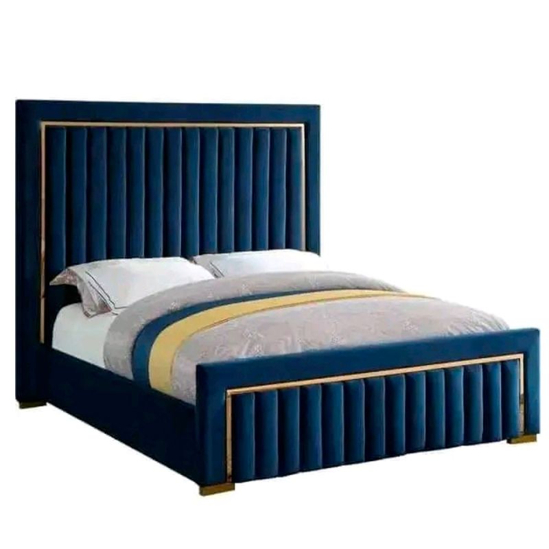 Lit Simple Capitonné Prestige Doré en Velours Bleu Marine, prix Cameroun. 