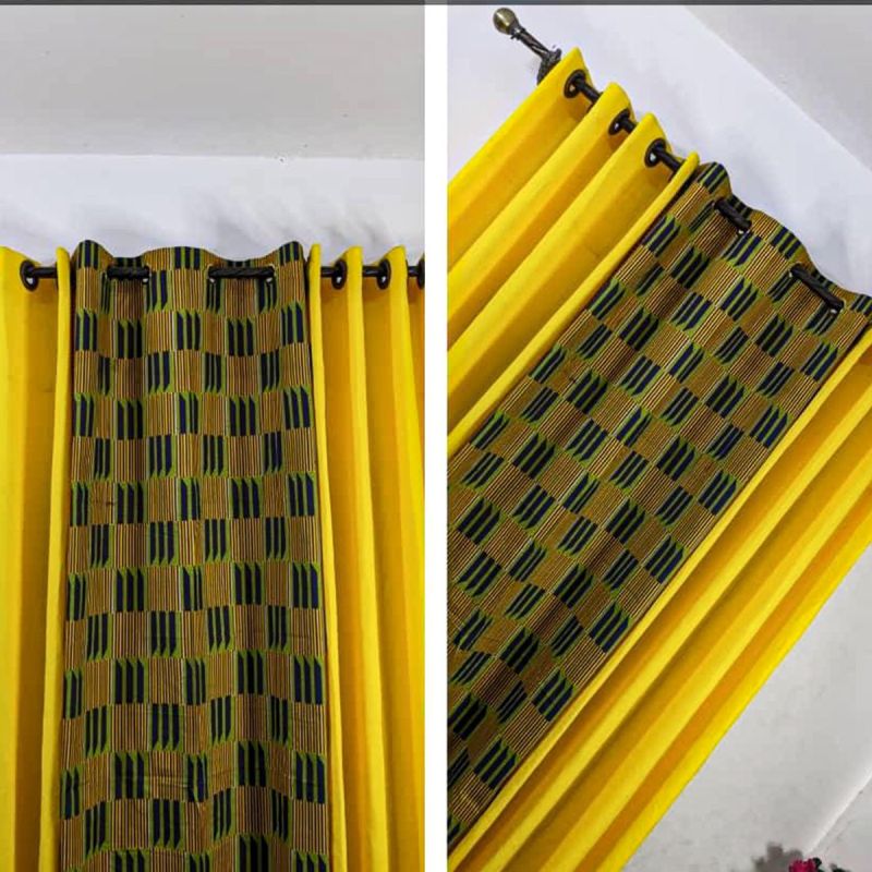 Lot De 2 Rideaux Africain Occultant (Lourd) & Voilage Transparent - Jaune