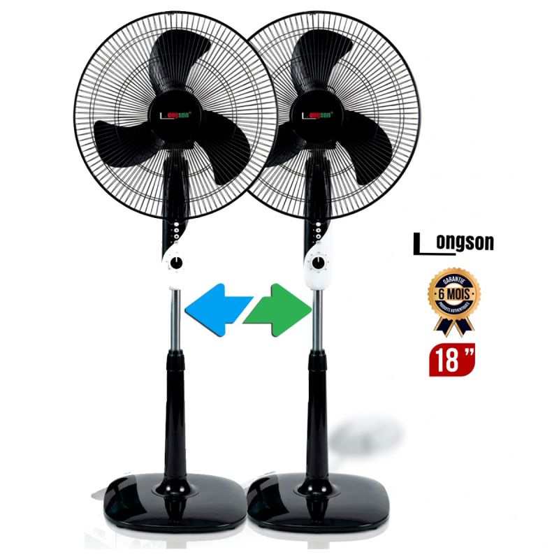Lot de Deux Ventilateurs sur Pied - LONGSON LS-TJ001 - 18 Pouces - Hélice 3 Pales ABS - 3 Vitesses - Minuterie - Oscillation Automatique - Hauteur Réglable - Garantie 6 mois