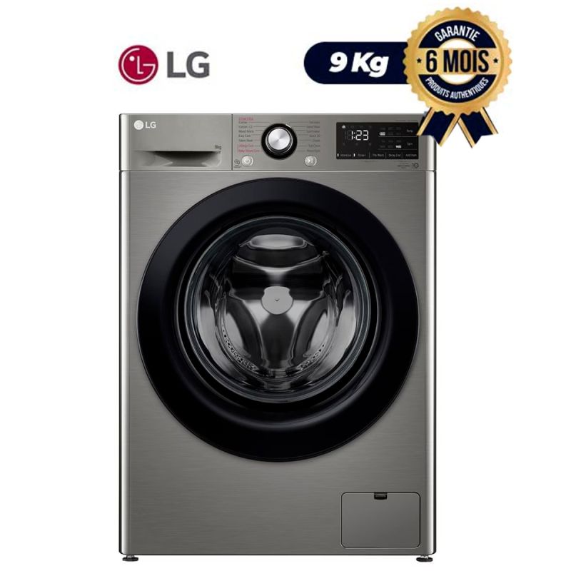 Machine à laver Automatique LG - 9kg - F4V5VYP2T- Gris - 6 mois  | Glotelho  Cameroun