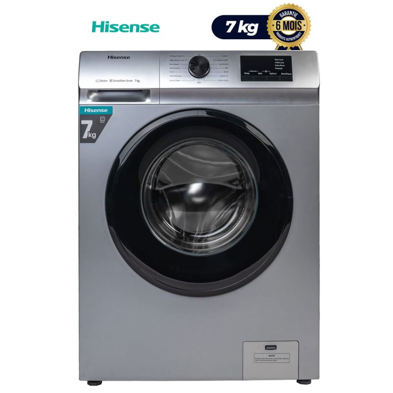 Machine &agrave; laver automatique - Hisense - WFVB7012 - 7kg - Gris - 6Mois | Glotelho Cameroun