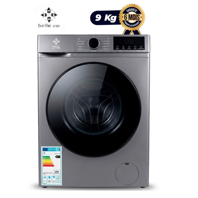 Machine à Laver Automatique BELLE VIE BV-FLWM-09S – 9 kg – Chargement Frontal – Classe Énergétique A+++ – Consommation 195 kWh/an – Essorage Silencieux – Inox – Garantie 6 Mois