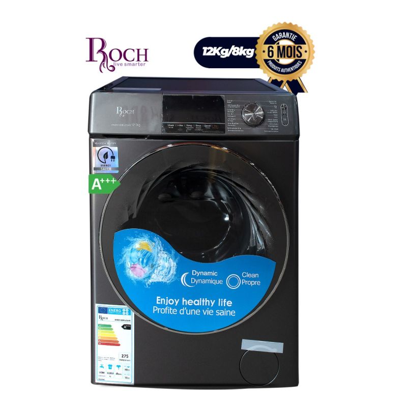 Machine à laver et sèche-linge (2 en 1) ROCH 12kg/8kg - Automatique, Frontal, Noir, au prix Cameroun.