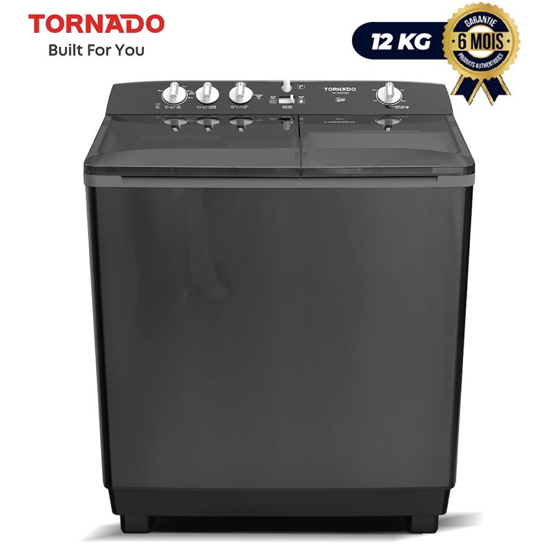 Machine à laver semi‑automatique TORNADO 12 Kg, noir, garantie 6 mois, Prix Cameroun.