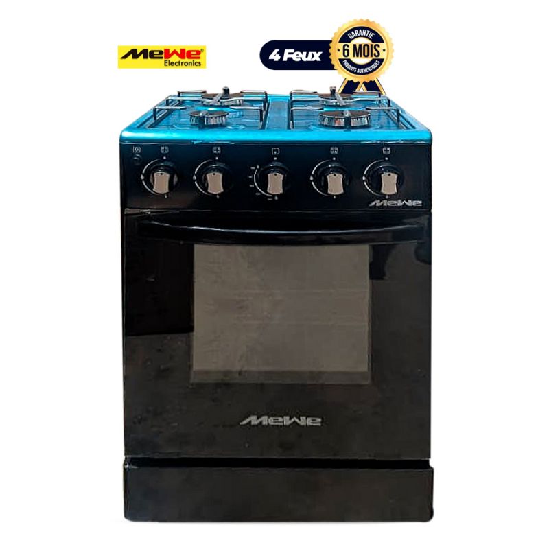 Cuisinière à Gaz MeWe MWKCA-SGC501-4G – 50 cm – 4 feux Haute Performance (2 × 2,4 kW + 2 × 1,5 kW) + Four à Gaz 2 kW – Puissance Totale 9,8 kW – Lampe LED 18W – Inox Argenté – Garantie 6 Mois Prix Glotelho Cameroun