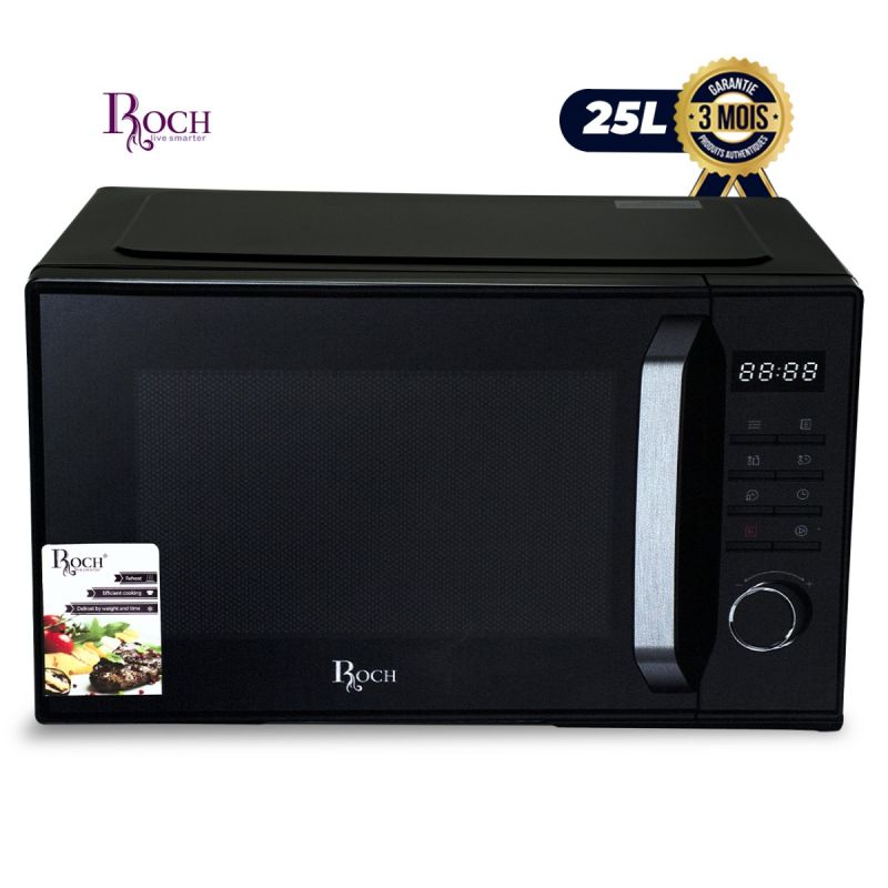 Micro-ondes Digital ROCH 25 litres - RMW-23LMG-A(B) - 900 W - Commandes numériques avec affichage LED - Cuisson rapide - Décongélation par poids et temps - Noir - Garantie 3 mois