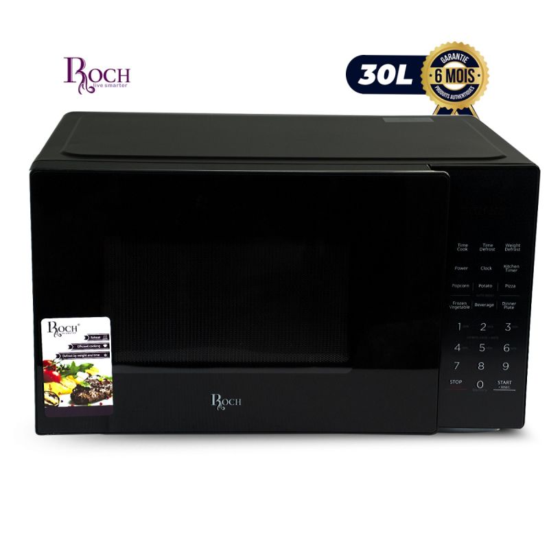 Micro-ondes digital  ROCH 30 litres - RMW-30LDG-A(B) - 900 W - Commandes tactiles en émail - 6 programmes automatiques - Décongélation par poids et temps - Noir - Garantie 6 mois