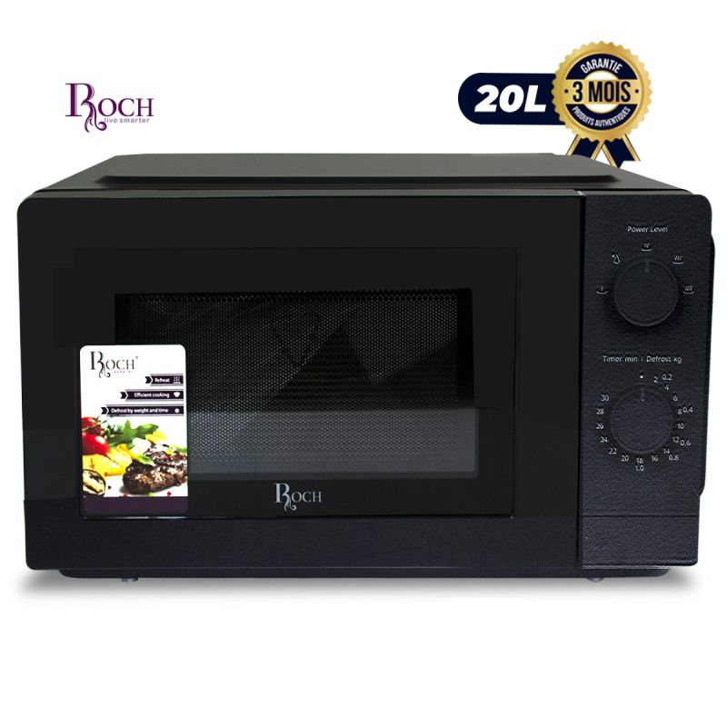Micro-ondes ROCH 20 litres - RMW-20LM-A(B) - 700 W - 5 niveaux de puissance - Commande manuelle - Décongélation par poids et temps - Noir - Garantie 3 mois